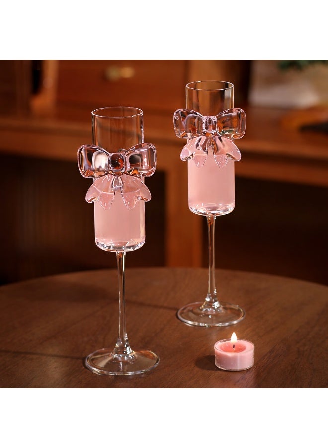 عدد 2 كأس زجاجي فاخر بتصميم فيونكة وردية أنيق - Image 4